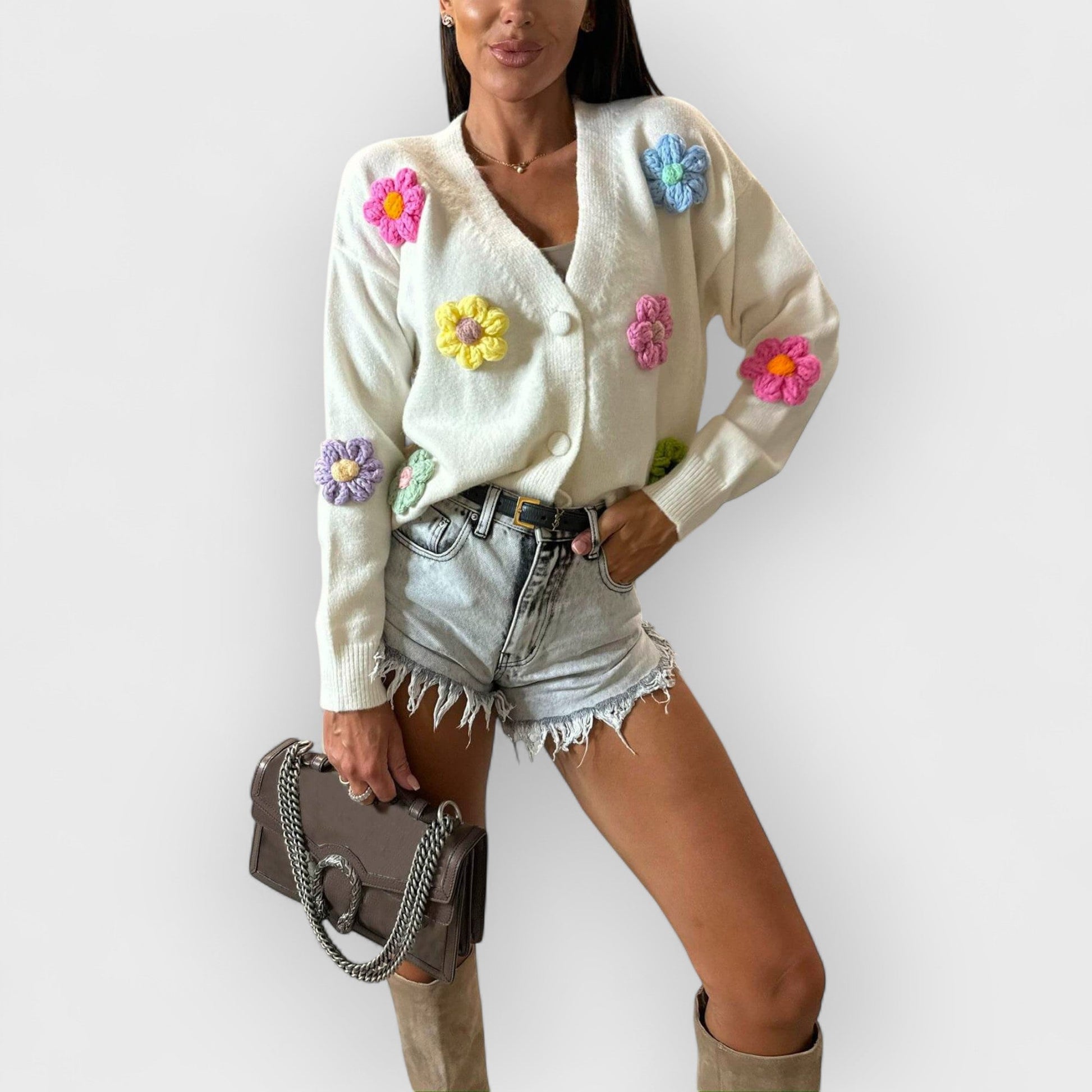 CLARE - WHIMSICAL FLOWER KNIT CARDIGAN