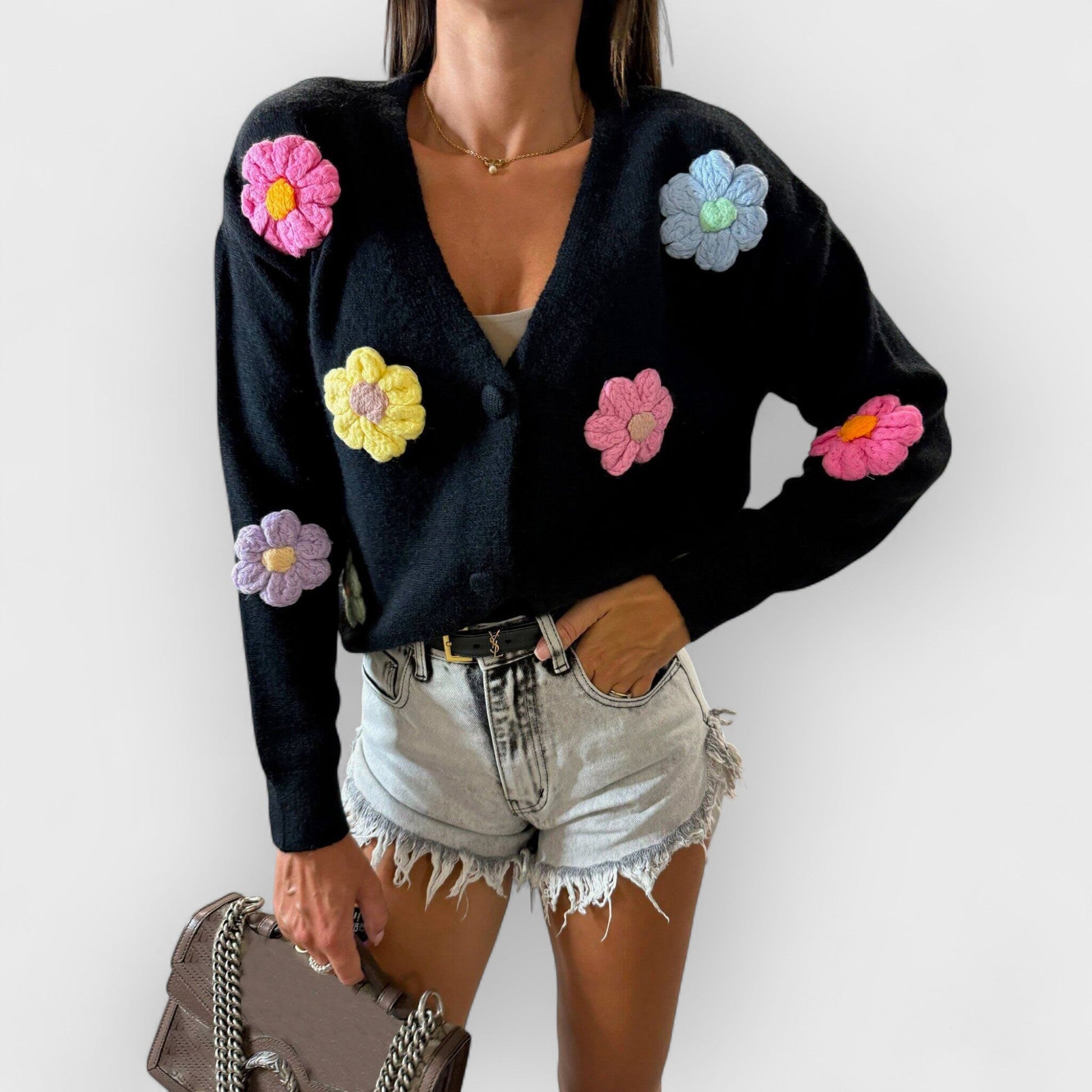 CLARE - WHIMSICAL FLOWER KNIT CARDIGAN