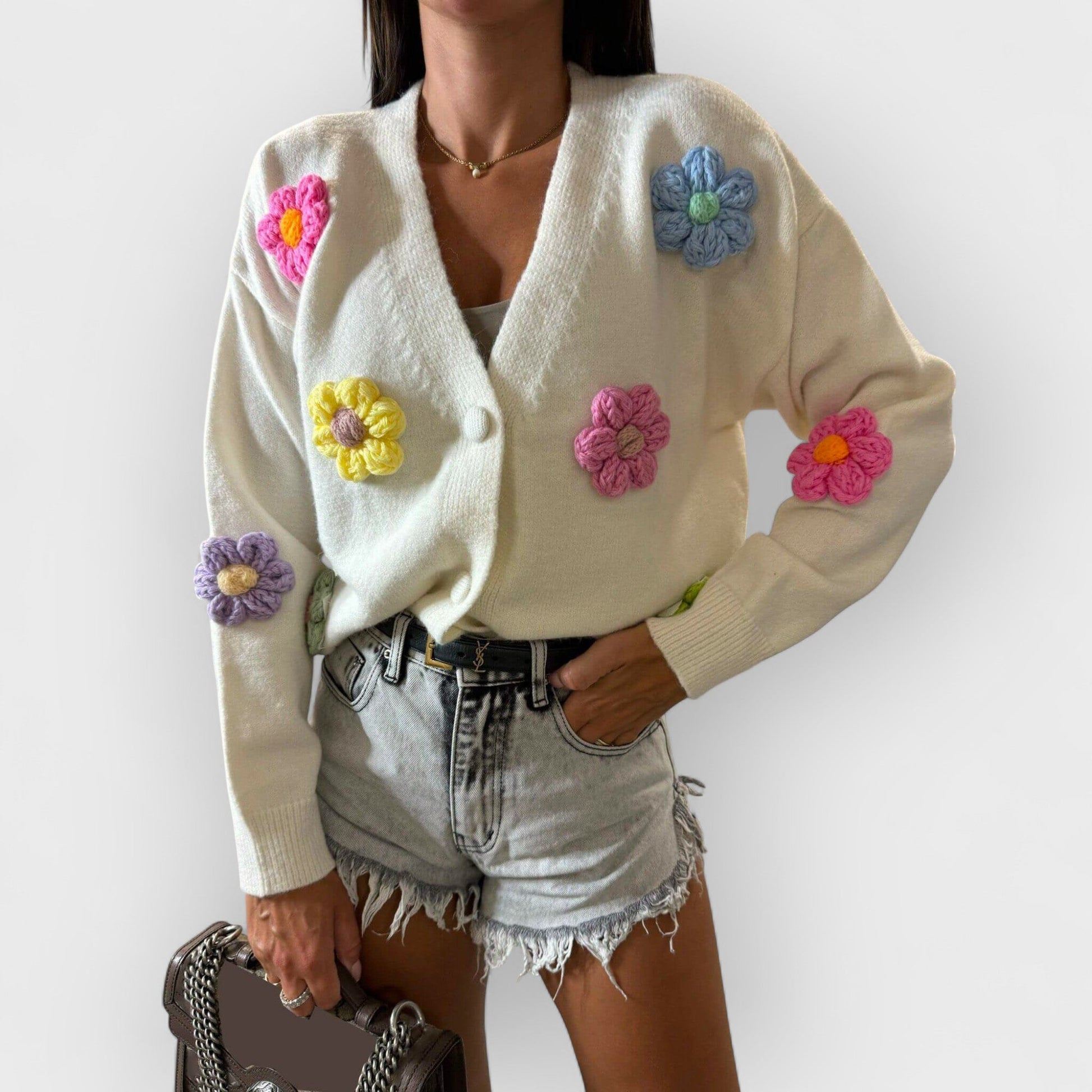 CLARE - WHIMSICAL FLOWER KNIT CARDIGAN