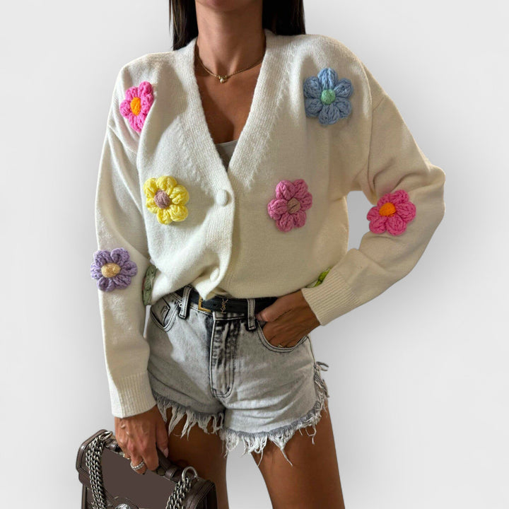 CLARE - WHIMSICAL FLOWER KNIT CARDIGAN