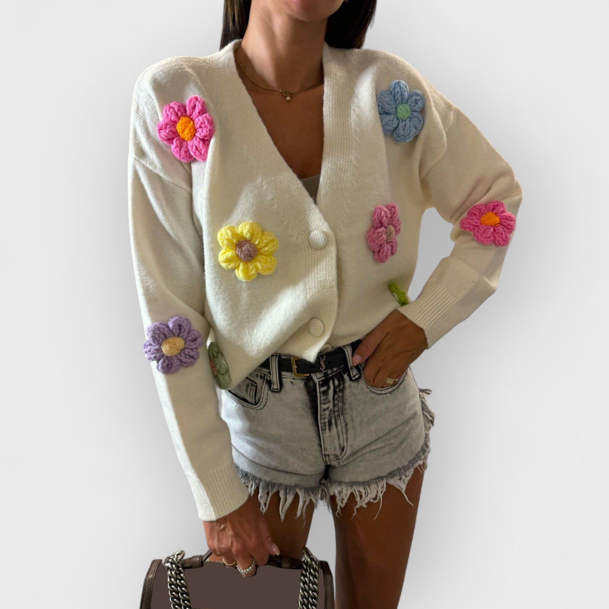 CLARE - WHIMSICAL FLOWER KNIT CARDIGAN