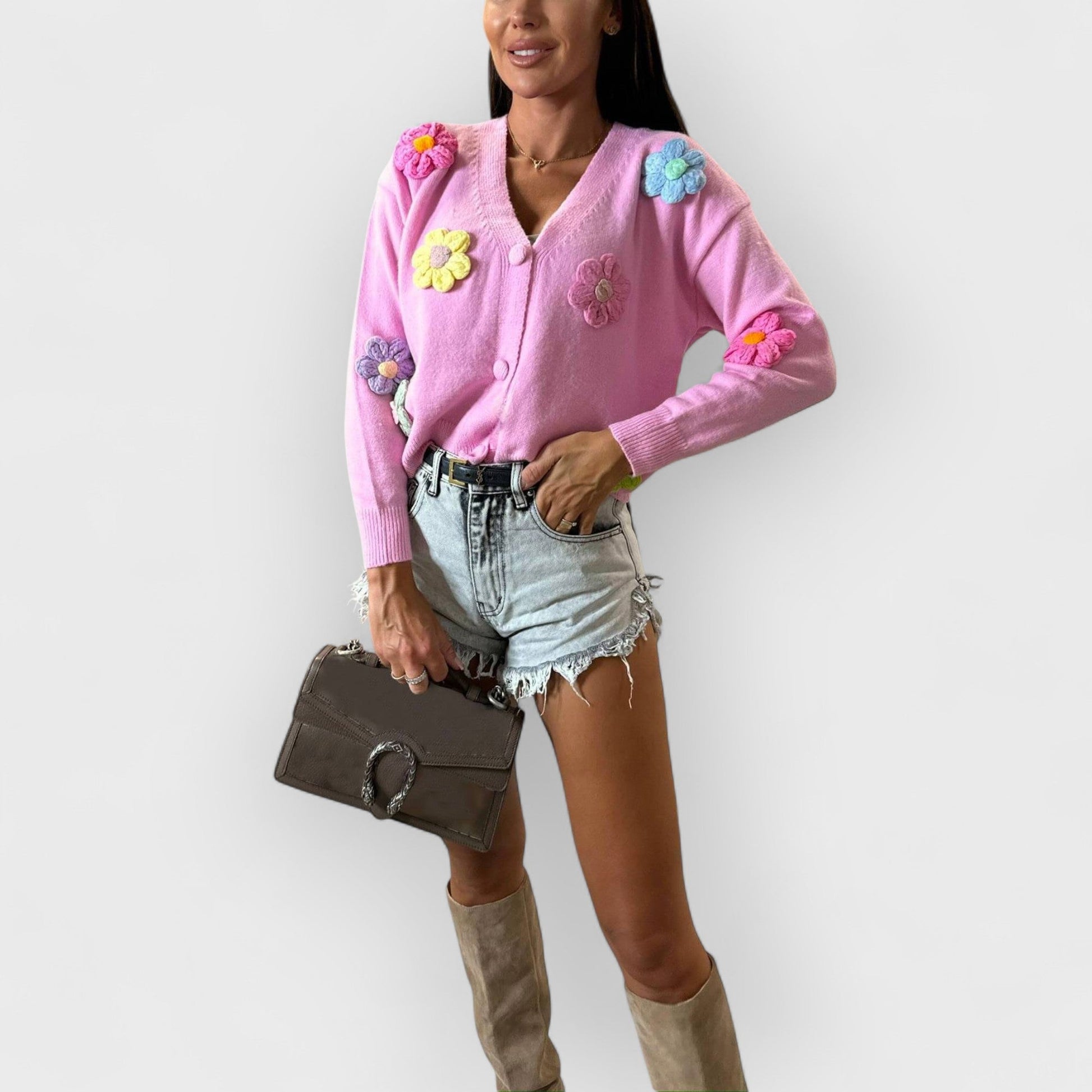 CLARE - WHIMSICAL FLOWER KNIT CARDIGAN