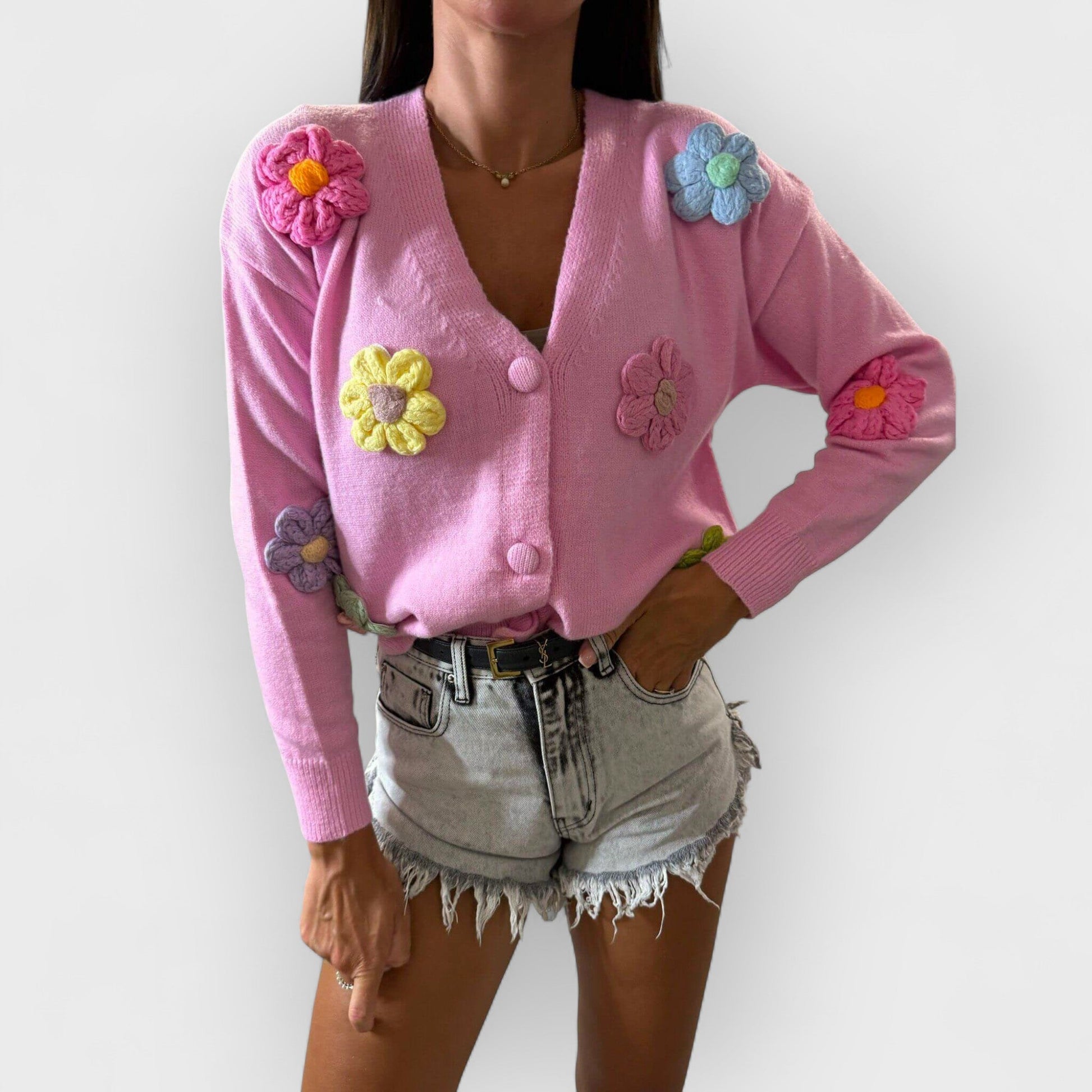CLARE - WHIMSICAL FLOWER KNIT CARDIGAN