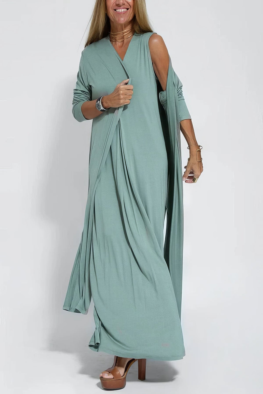 JANETTE - SCULPTED MAXI DRESS WITH CARDIGAN