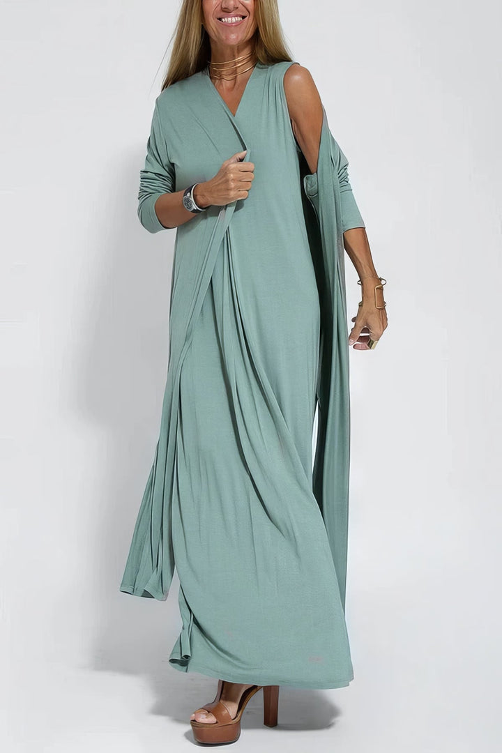 JANETTE - SCULPTED MAXI DRESS WITH CARDIGAN